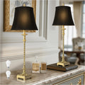Gold Leaf Black Linen Shade Tall Table Lamps Set