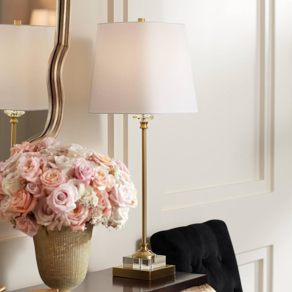 Gold Column Crystal White Shade Buffet Table Lamp