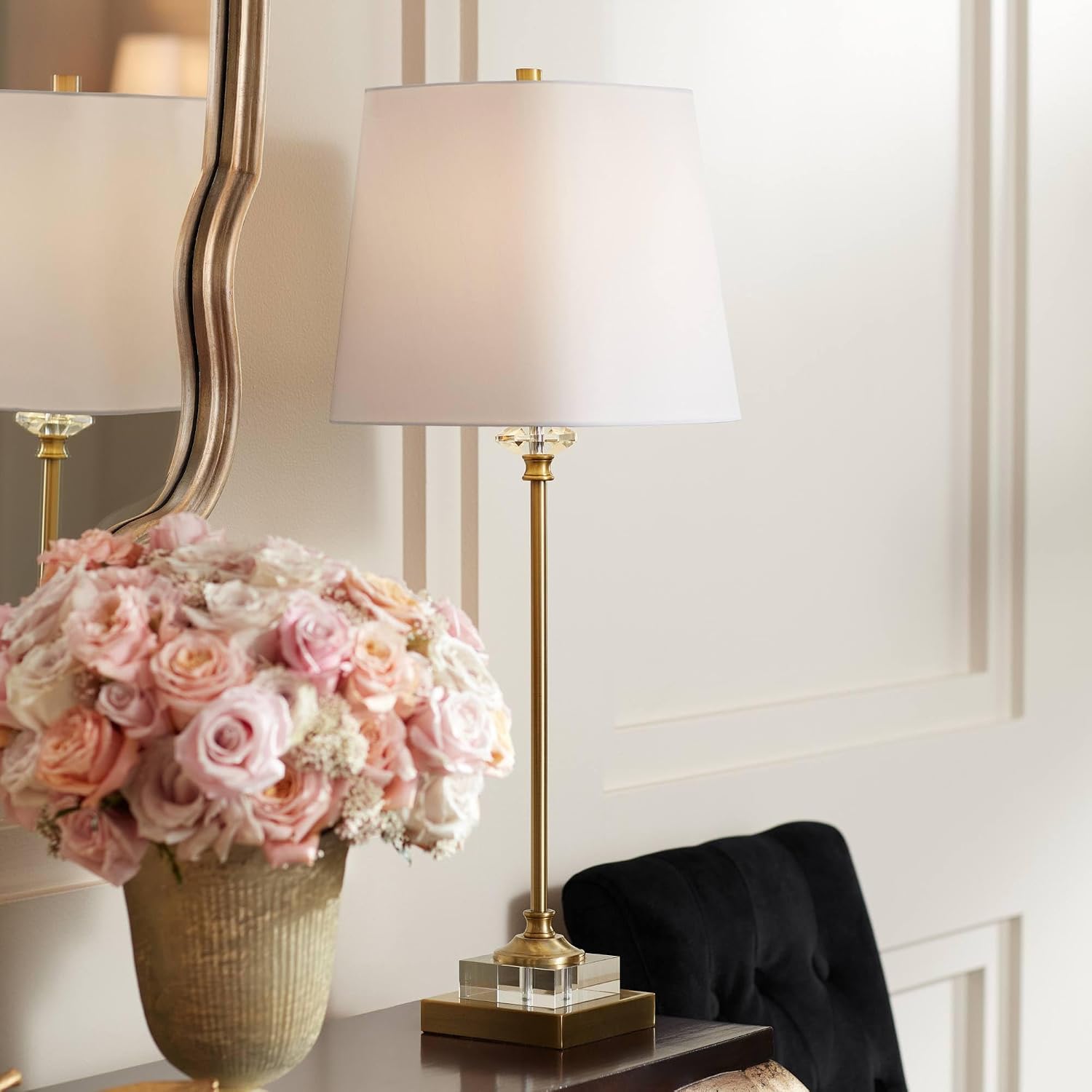 Gold Column Crystal White Shade Buffet Table Lamp