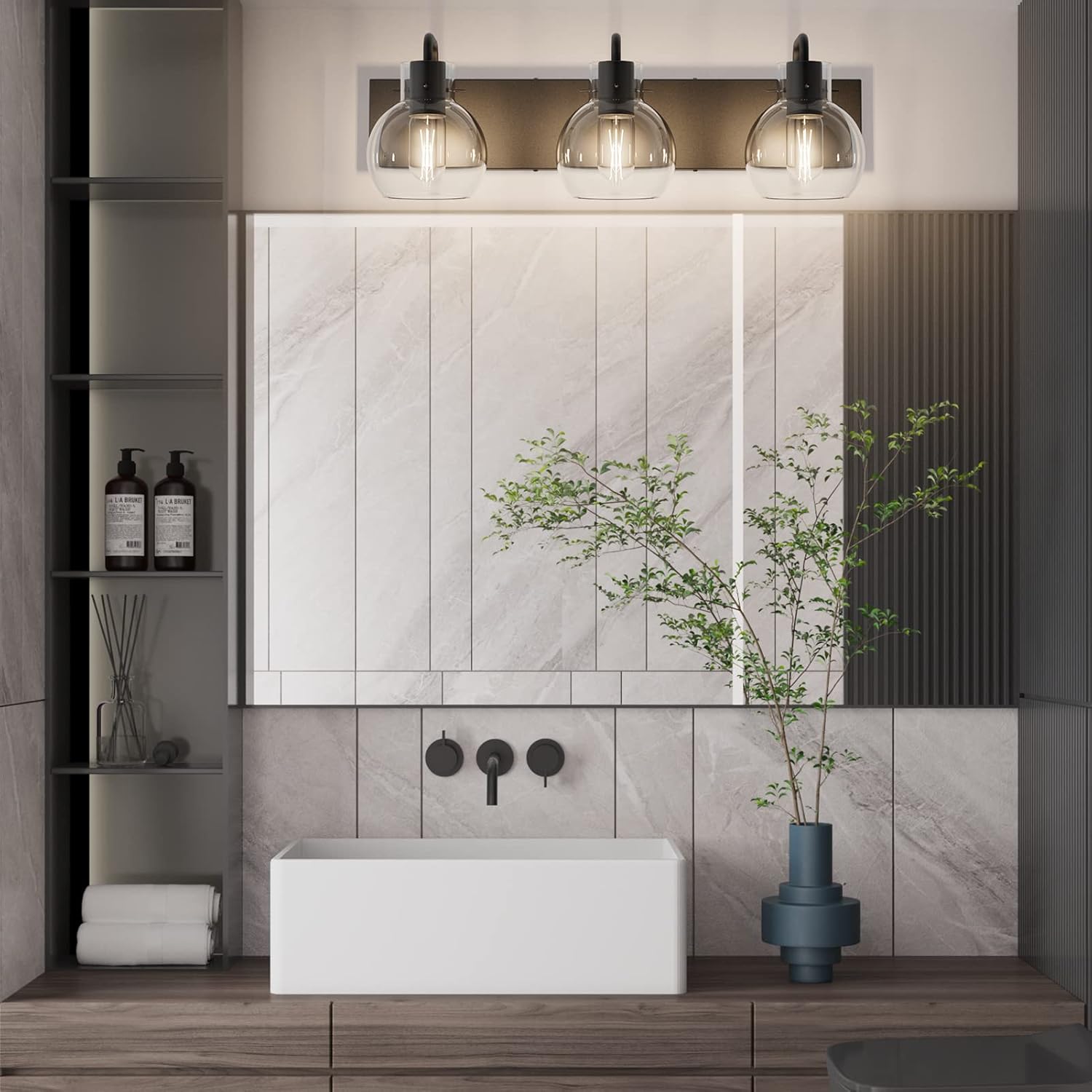 Tipace Black Globe Glass 3-Light Bathroom Vanity Light