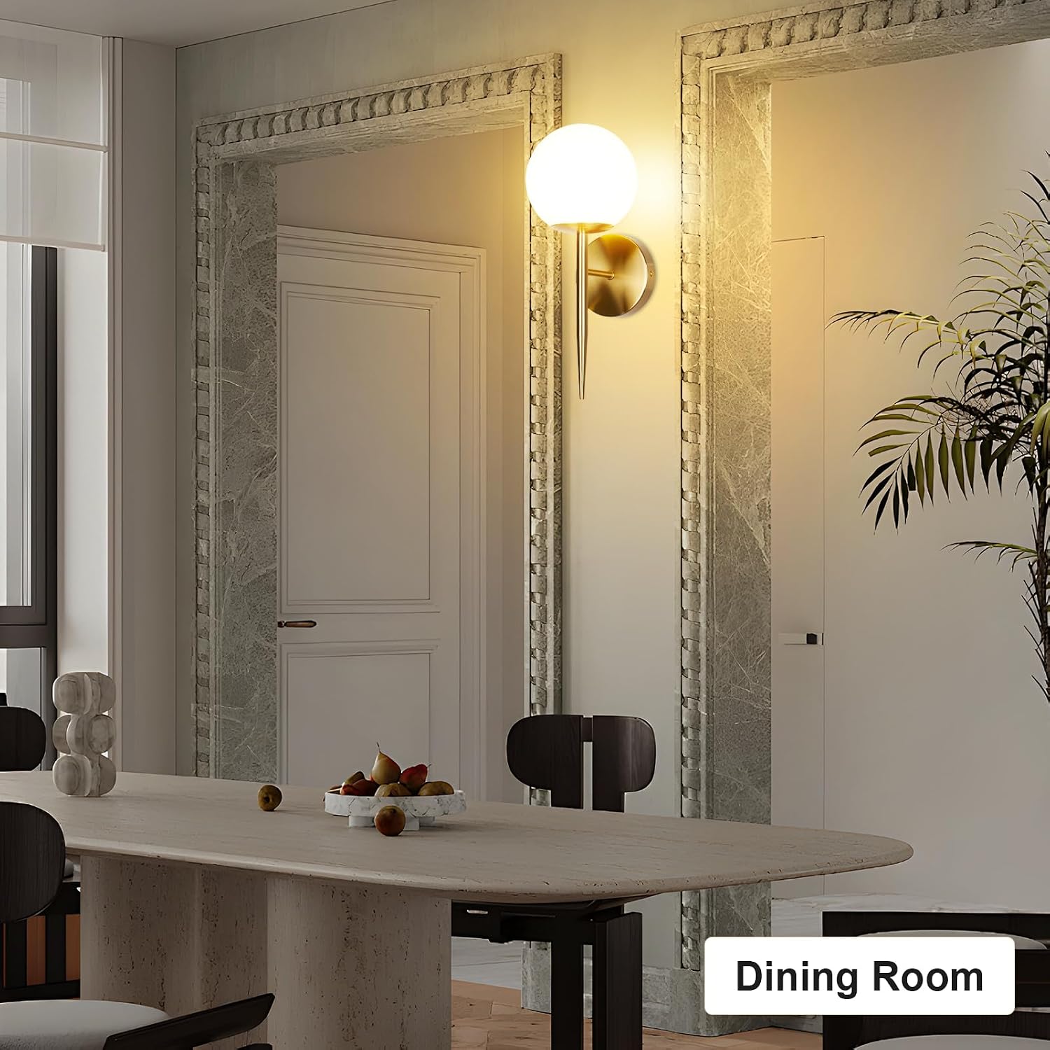 Brushed Brass White Globe Glass Wall Sconces Set