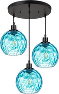 Blue Hammered Glass 3-Light Cluster Pendant Light