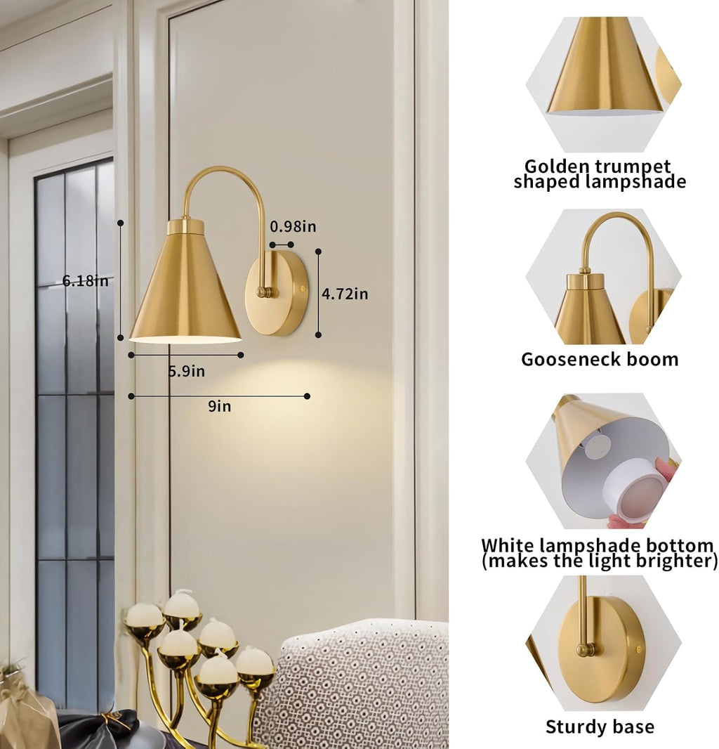 Gold Remote Rechargeable Gooseneck Wall Sconces Set