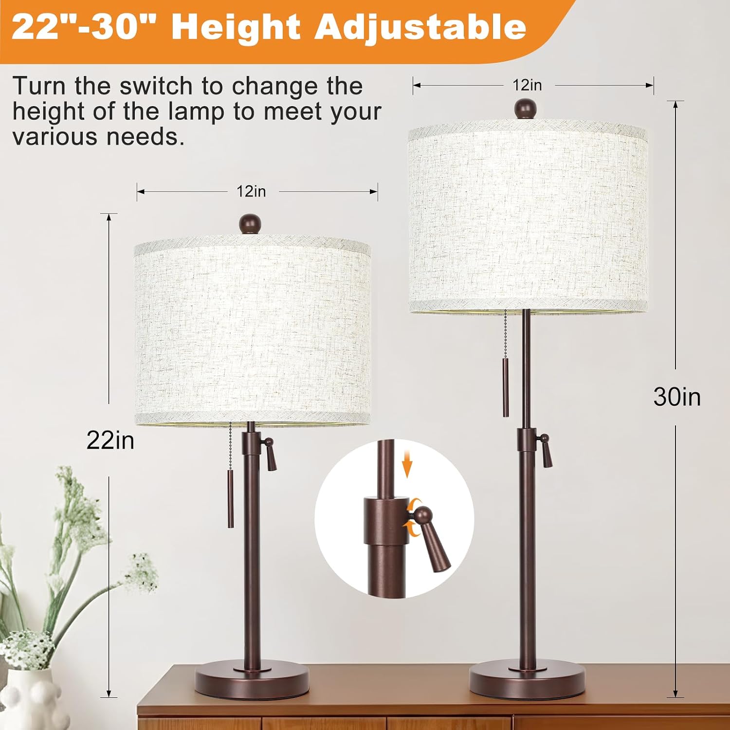Adjustable Dimmable Farmhouse Table Lamps Set