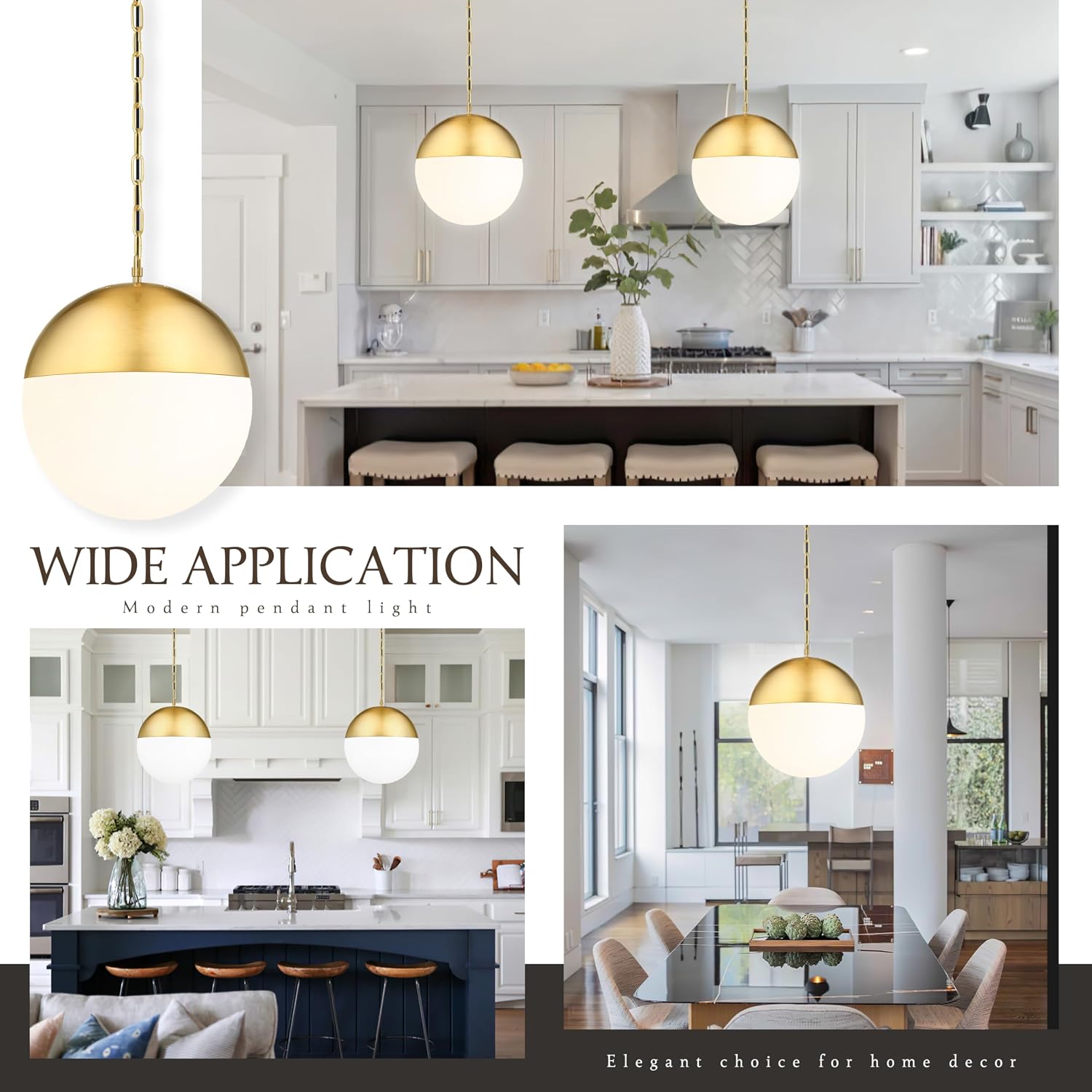 Gold Frosted Globe Adjustable Kitchen Pendant Light