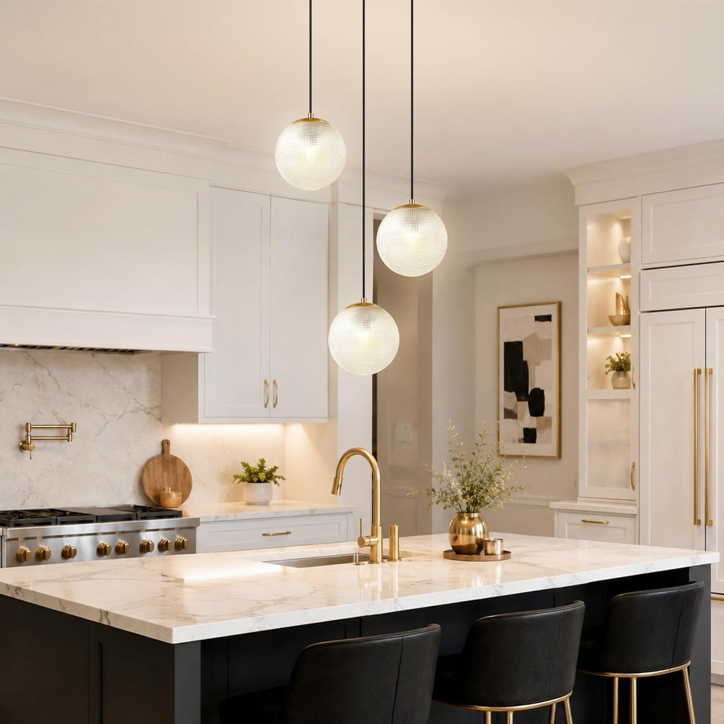 Gold Glass Globe 3-Light Adjustable Pendant Light