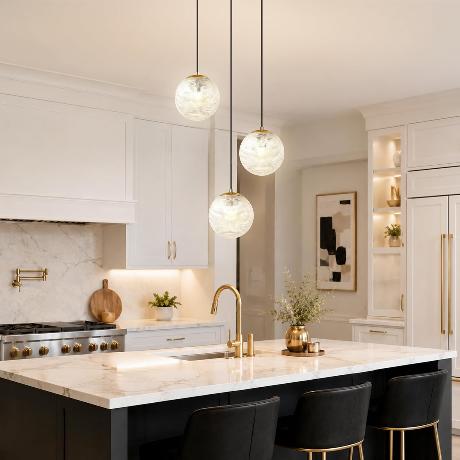 Gold Glass Globe 3-Light Adjustable Pendant Light
