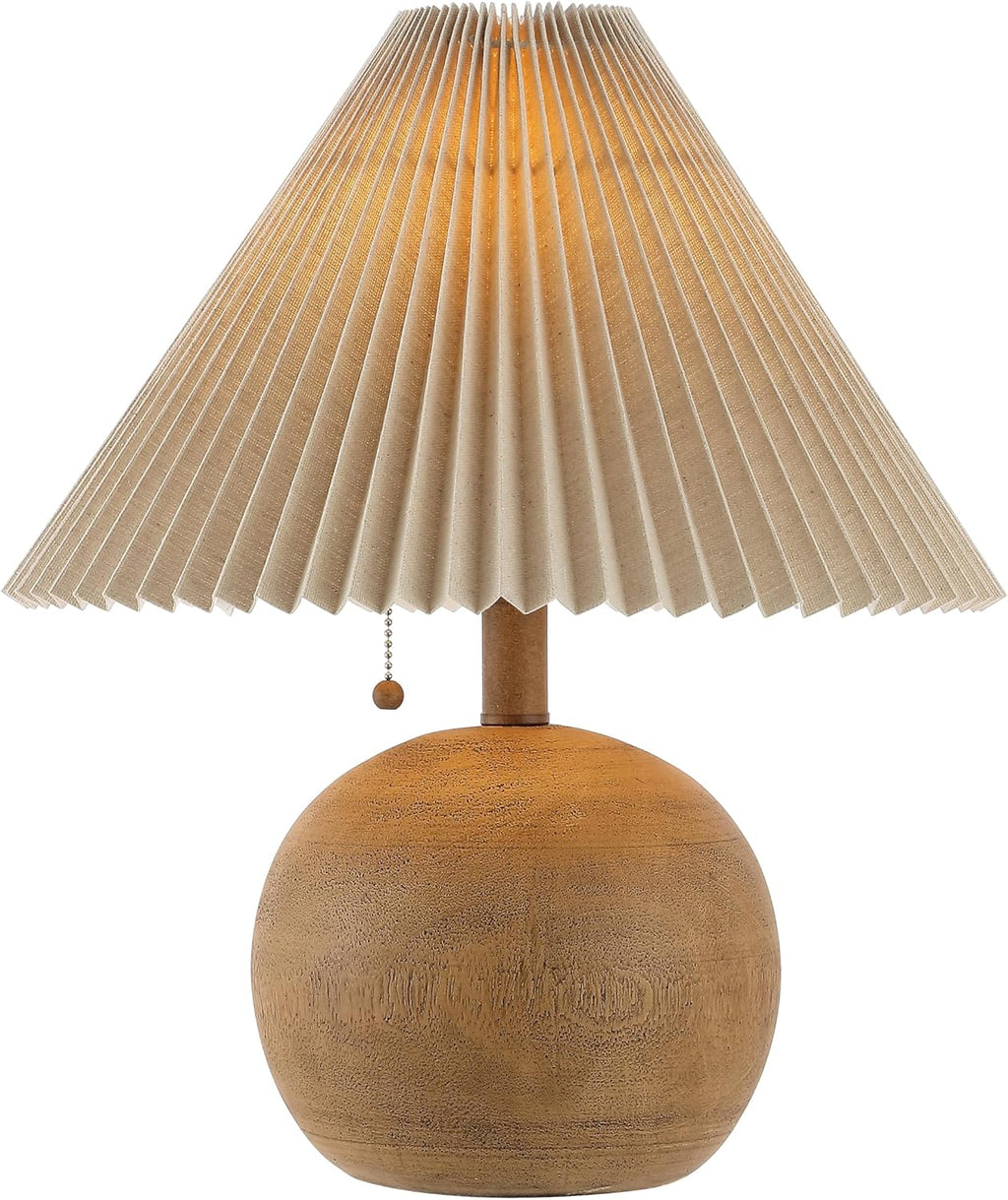 Wood Sphere Beige Linen Shade Table Lamp