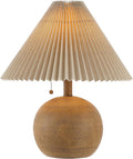 Wood Sphere Beige Linen Shade Table Lamp