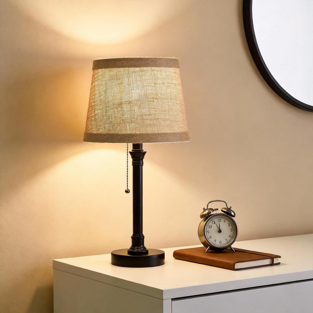Black Fabric Shade Small Bedside Table Lamp