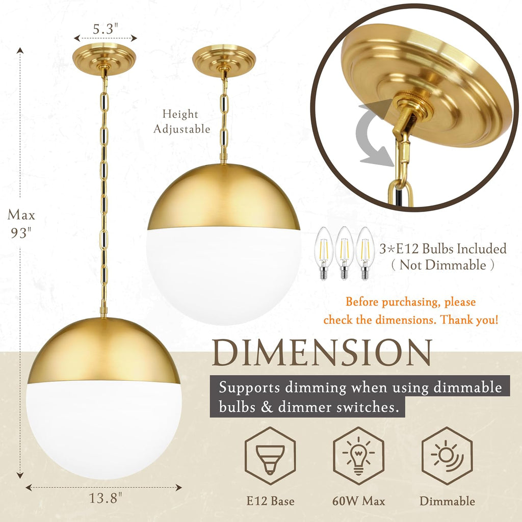 Gold Frosted Globe Adjustable Kitchen Pendant Light
