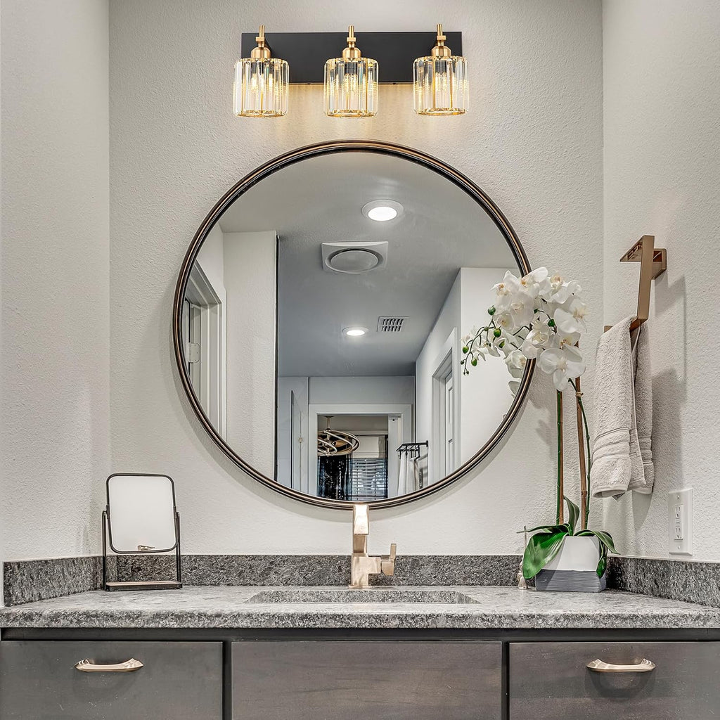 Black Gold Crystal 3-Light Bathroom Vanity Light