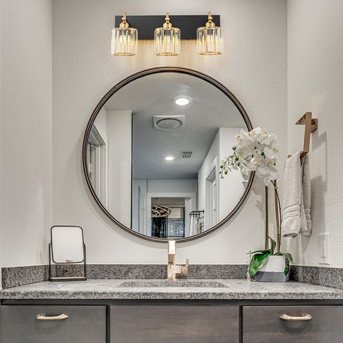 Black Gold Crystal 3-Light Bathroom Vanity Light
