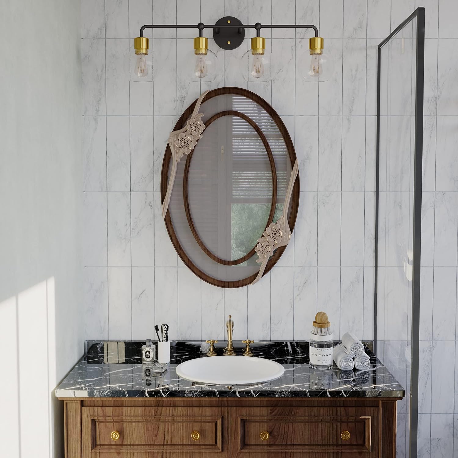 Inlight Black Gold Globe 4-Light Bathroom Vanity Light