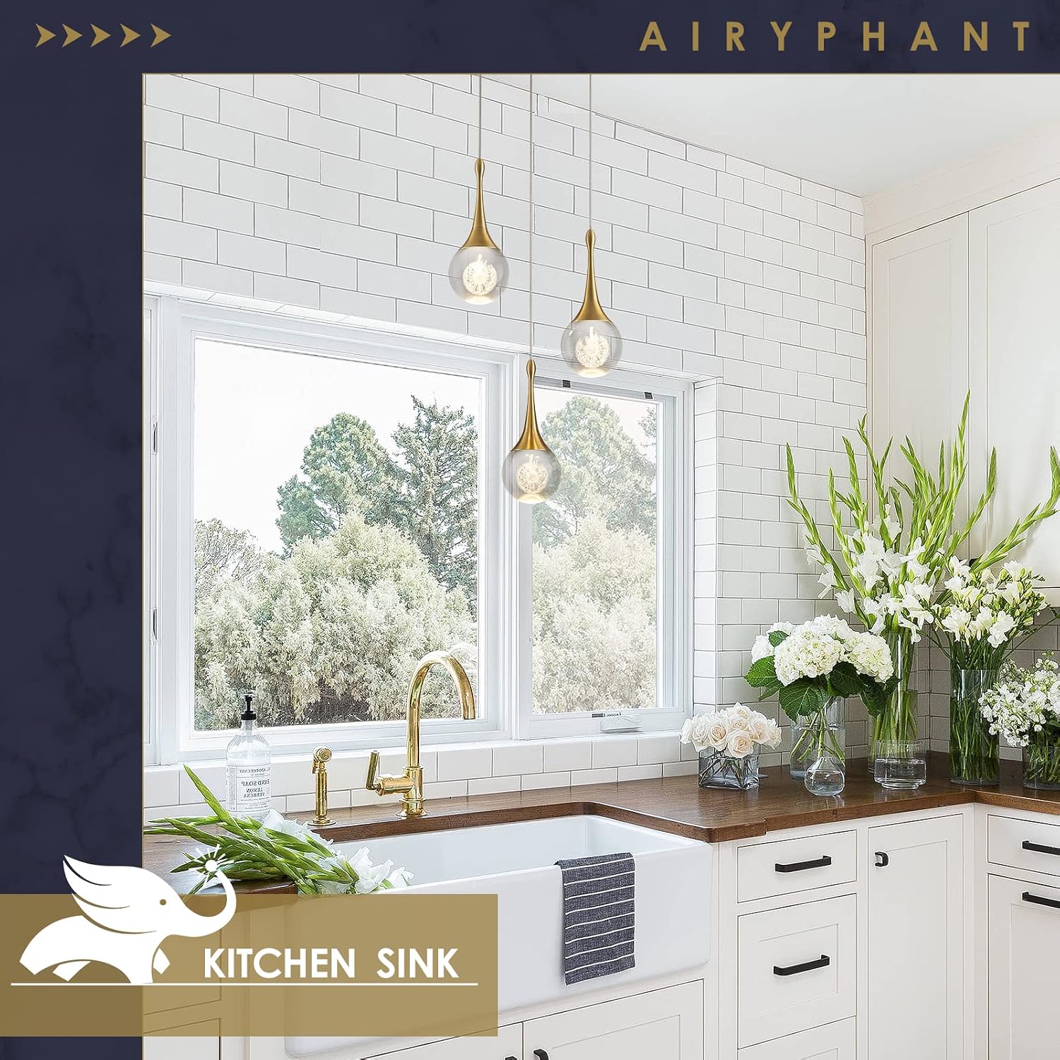 Gold Teardrop Crystal 3-Light Dimmable Pendant Light