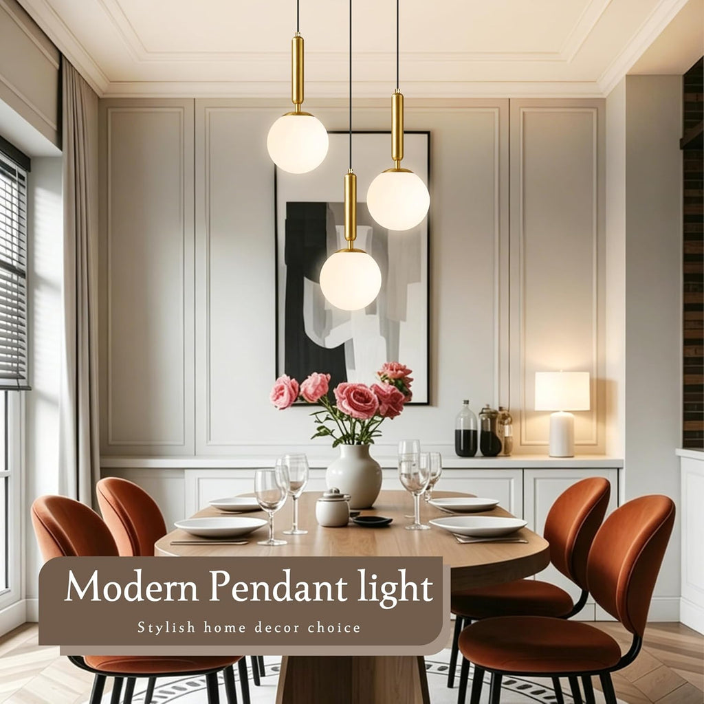 Gold Milky Glass 3-Light Globe Pendant Chandelier