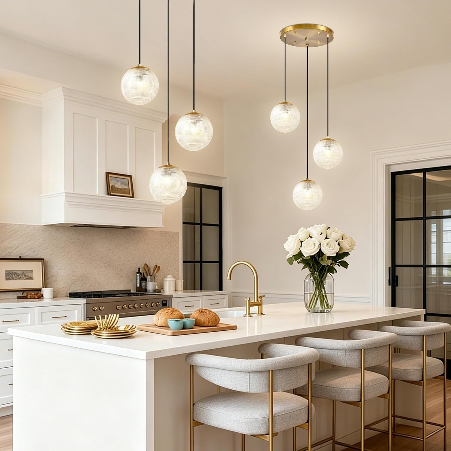 Gold Glass Globe 3-Light Adjustable Pendant Light