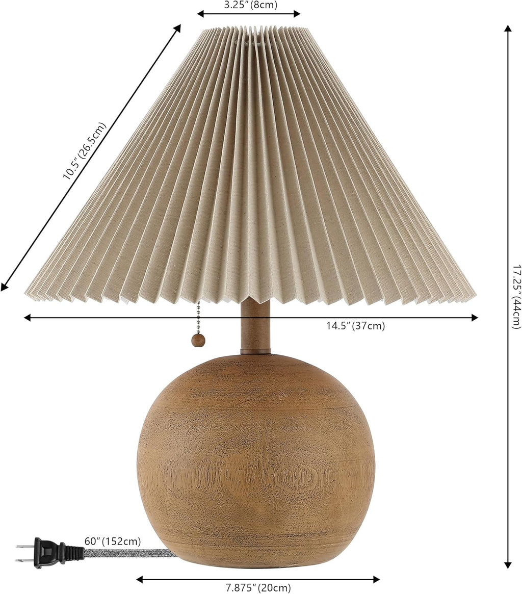 Wood Sphere Beige Linen Shade Table Lamp