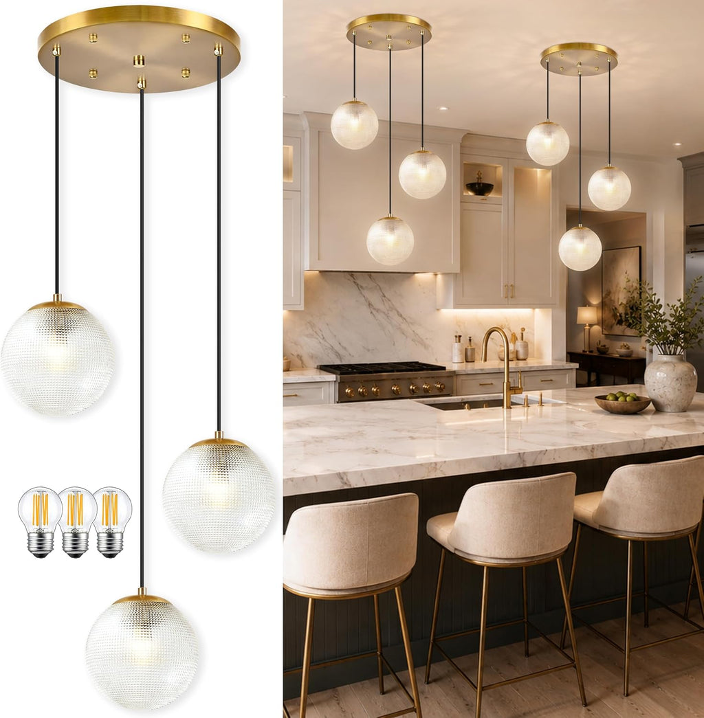 Gold Glass Globe 3-Light Adjustable Pendant Light
