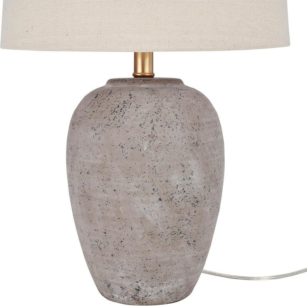 Grey Brown Ceramic Beige Linen Shade Table Lamp